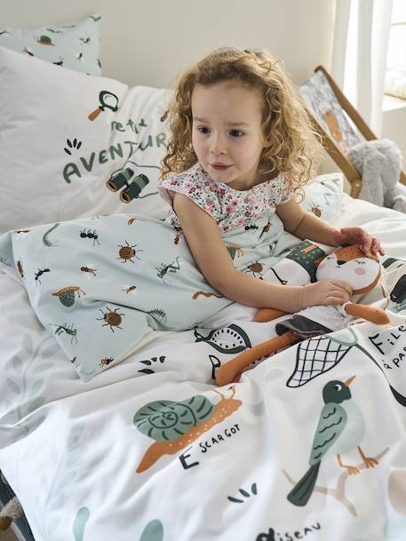 Parure housse de couette + taie d'oreiller enfant MA CABANE bleu gris 2 - vertbaudet enfant 