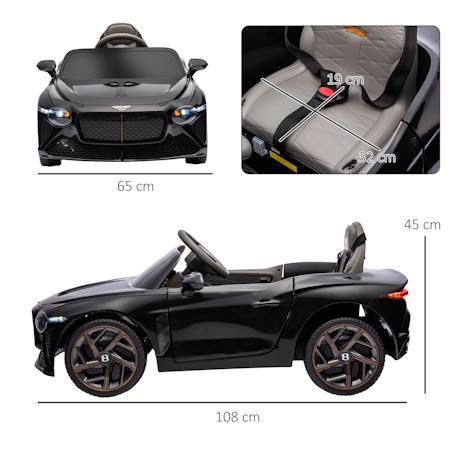 Voiture électrique enfant bentley bacalar 2 moteurs 2 x 25 w télécommande effets sonores et lumineux Blanc+Noir 8 - vertbaudet enfant 