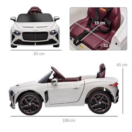 Voiture électrique enfant bentley bacalar 2 moteurs 2 x 25 w télécommande effets sonores et lumineux Blanc+Noir 2 - vertbaudet enfant 