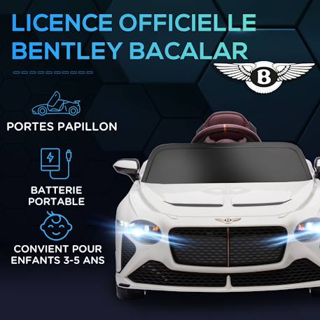 Voiture électrique enfant bentley bacalar 2 moteurs 2 x 25 w télécommande effets sonores et lumineux Blanc+Noir 3 - vertbaudet enfant 