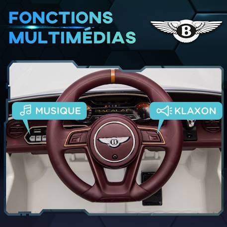 Voiture électrique enfant bentley bacalar 2 moteurs 2 x 25 w télécommande effets sonores et lumineux Blanc+Noir 5 - vertbaudet enfant 