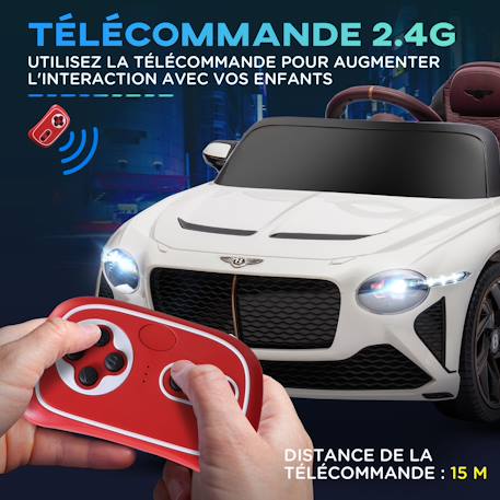Voiture électrique enfant bentley bacalar 2 moteurs 2 x 25 w télécommande effets sonores et lumineux Blanc+Noir 4 - vertbaudet enfant 
