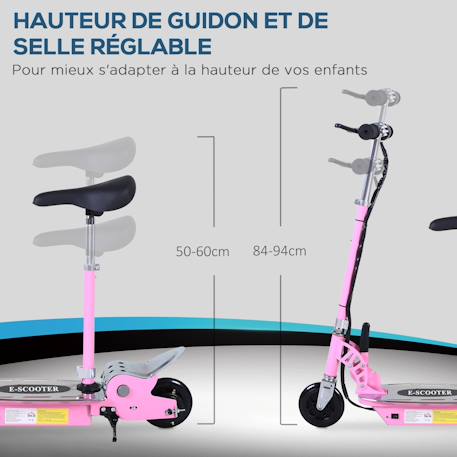 Trottinette électrique enfant pliable 120w 10 km/h max. Hauteur guidon et selle réglable Rose 5 - vertbaudet enfant 