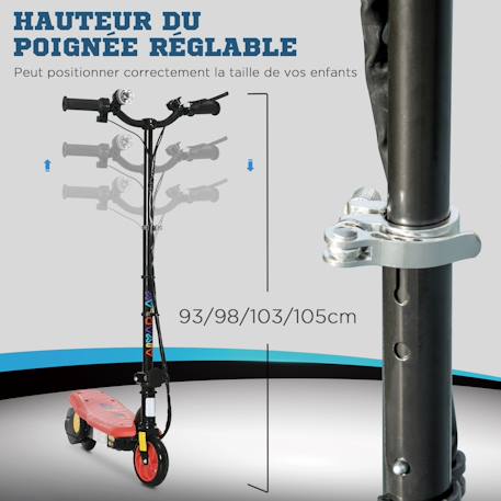 Trottinette électrique pliable enfant 120w 12 km/h max. Hauteur guidon réglable Noir+Rouge 10 - vertbaudet enfant 