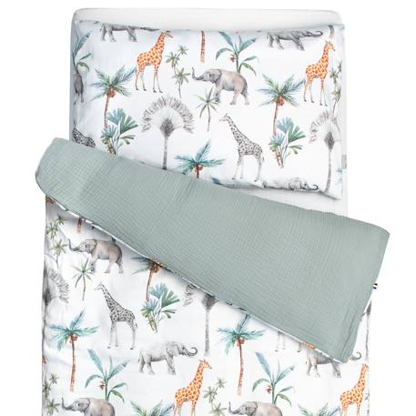 Parure de lit réversible safari Safari, vert, gris, blanc 1 - vertbaudet enfant 