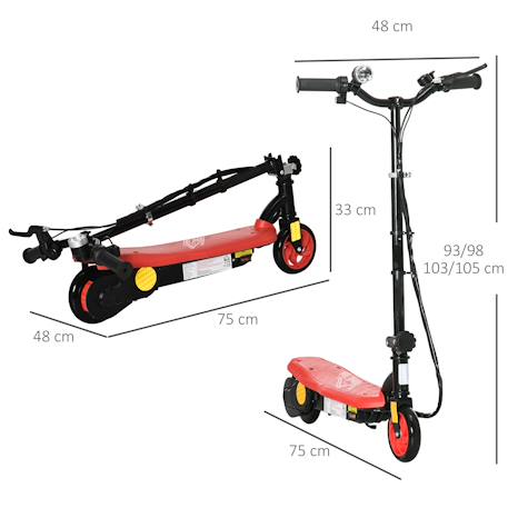 Trottinette électrique pliable enfant 120w 12 km/h max. Hauteur guidon réglable Noir+Rouge 8 - vertbaudet enfant 