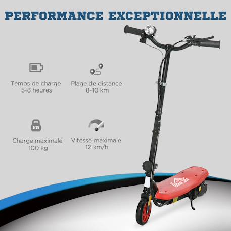 Trottinette électrique pliable enfant 120w 12 km/h max. Hauteur guidon réglable Noir+Rouge 9 - vertbaudet enfant 