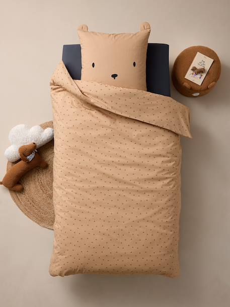 Parure housse de couette + taie d'oreiller OURSON, avec coton recyclé beige imprimé 2 - vertbaudet enfant 