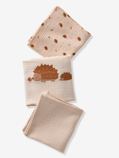 Lot de 3 langes en gaze de coton HERISSON beige imprimé 1 - vertbaudet enfant 
