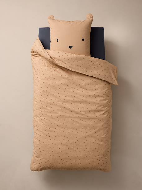 Parure housse de couette + taie d'oreiller OURSON, avec coton recyclé beige imprimé 3 - vertbaudet enfant 