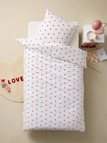 Parure housse de couette enfant et taie d'oreiller COEURS blanc imprimé 3 - vertbaudet enfant 