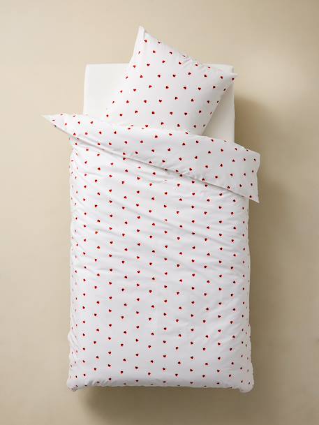 Parure housse de couette enfant et taie d'oreiller COEURS blanc imprimé 4 - vertbaudet enfant 