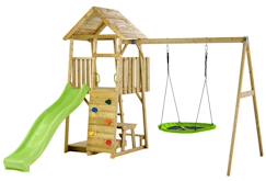 Jouet-Jeux de plein air-Aire de jeux : balançoire, nid, toboggan, escalade, bac à sable, table woodi