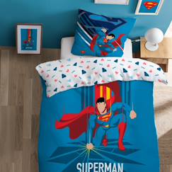 Linge de maison et décoration-Linge de lit enfant-Taie d'oreiller-Parure de lit imprimée 100% coton, superman supera
