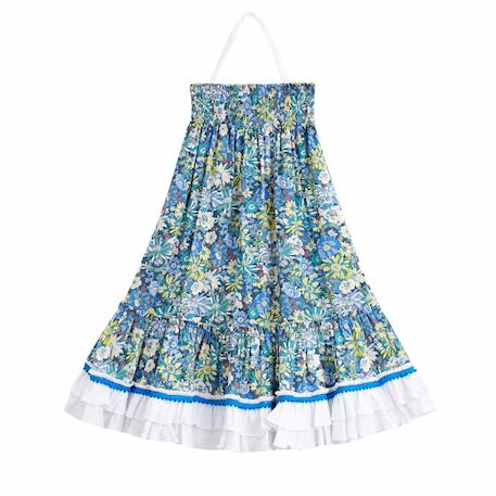 Robe demoiselle d'honneur bohème  liberty   esmeralda Bleu fleurie+Jaune fleuri+Orange vert+Violet 5 - vertbaudet enfant 