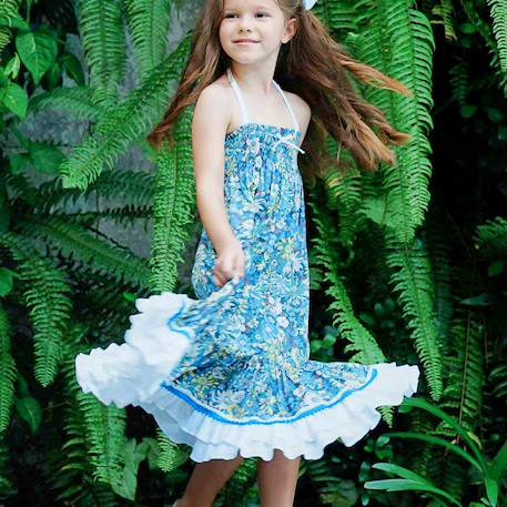 Robe demoiselle d'honneur bohème  liberty   esmeralda Bleu fleurie+Jaune fleuri+Orange vert+Violet 2 - vertbaudet enfant 