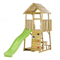 Tour de jeux bois : toboggan, escalade, cabane, table et bac à sable wiki  - vertbaudet enfant