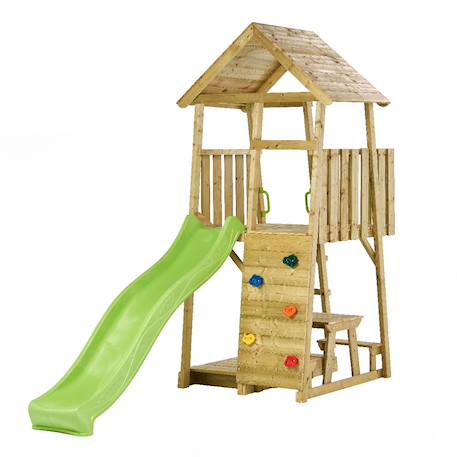 Tour de jeux bois : toboggan, escalade, cabane, table et bac à sable wiki Marron 1 - vertbaudet enfant 