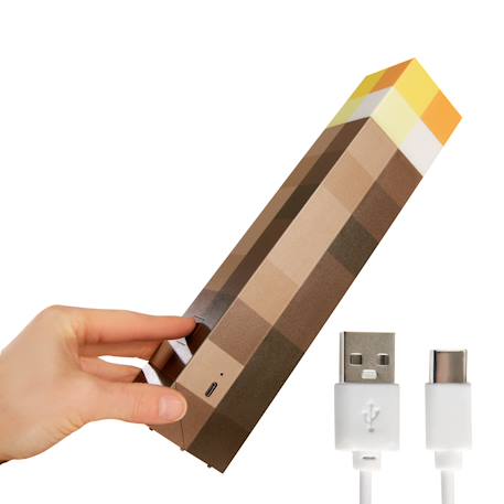 Lampe torche led minecraft - rechargeable par usb - 4 couleurs + support mural Marron pixelisé 3 - vertbaudet enfant 