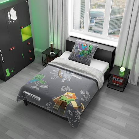 Parure de lit réversible - 100 % coton avec fermeture éclair Gris - motif minecraft 2 - vertbaudet enfant 