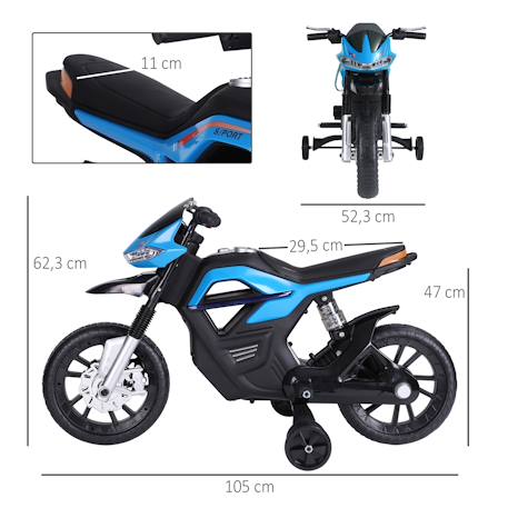 Moto électrique enfant 25w 6v 3 km/h max. Effets lumineux sonores roulettes amovibles Bleu+Rouge 2 - vertbaudet enfant 
