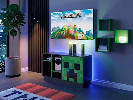 Meuble tv minecraft avec led et passage de câbles - 4 niches et porte Noir - creeper 6 - vertbaudet enfant 