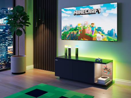 Meuble tv minecraft 2 portes et compartiment avec éclairage led Carbone noir 2 - vertbaudet enfant 