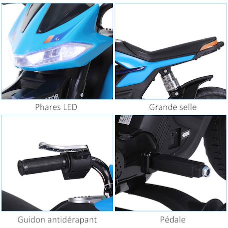Moto électrique enfant 25w 6v 3 km/h max. Effets lumineux sonores roulettes amovibles Bleu+Rouge 3 - vertbaudet enfant 