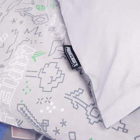 Parure de lit réversible - 100 % coton avec fermeture éclair Gris - motif minecraft 5 - vertbaudet enfant 