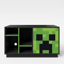 Puériculture-Tables à langer-Meuble tv minecraft avec led et passage de câbles - 4 niches et porte