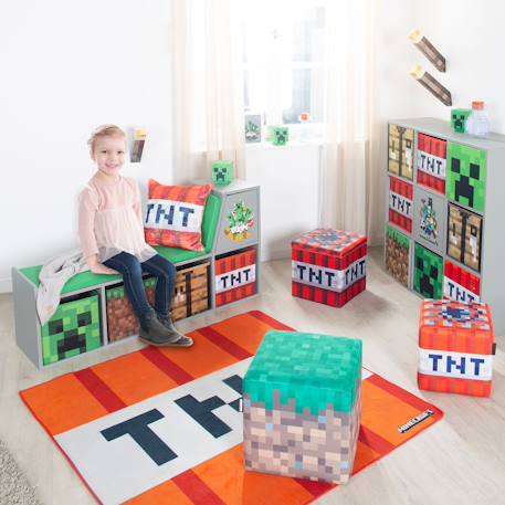 Banc de rangement avec 2 coussins et 4 bacs de rangement Gris - motif minecraft 2 - vertbaudet enfant 