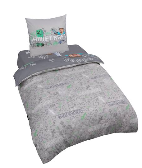 Parure de lit réversible - 100 % coton avec fermeture éclair Gris - motif minecraft 3 - vertbaudet enfant 