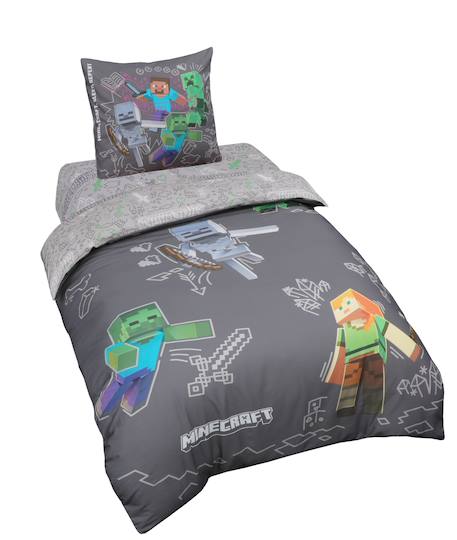 Parure de lit réversible - 100 % coton avec fermeture éclair Gris - motif minecraft 1 - vertbaudet enfant 