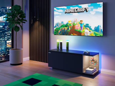 Meuble tv minecraft 2 portes et compartiment avec éclairage led Carbone noir 6 - vertbaudet enfant 