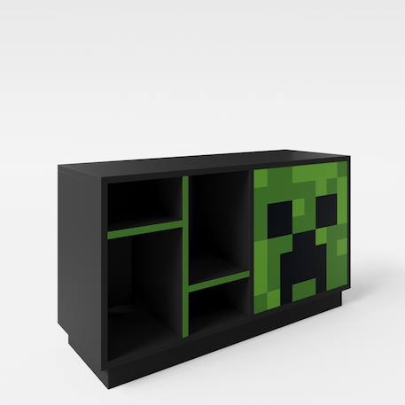 Meuble tv minecraft avec led et passage de câbles - 4 niches et porte Noir - creeper 5 - vertbaudet enfant 