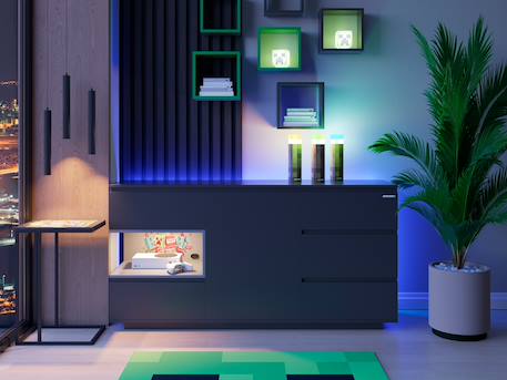 Buffet minecraft 5 tiroirs et compartiment ouvert avec éclairage led Effet carbone noir 2 - vertbaudet enfant 