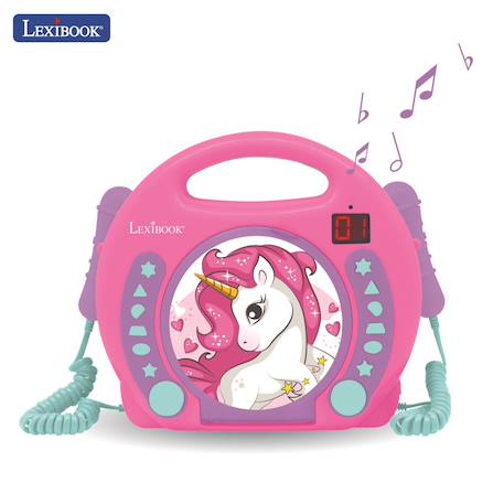 Lecteur cd portable avec 2 microphones coloris licorne MULTICOLORE 4 - vertbaudet enfant 