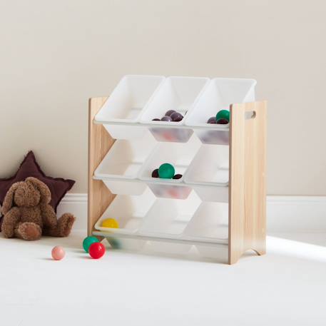 Meuble de rangement pour enfant avec 9 casiers - tobias - mdf décor bois naturel, 64x295x60cm Blanc+Naturel+Vert céladon 8 - vertbaudet enfant 