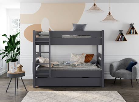 Lit superposé séparable 3 places Milo Anthracite+Blanc 1 - vertbaudet enfant 