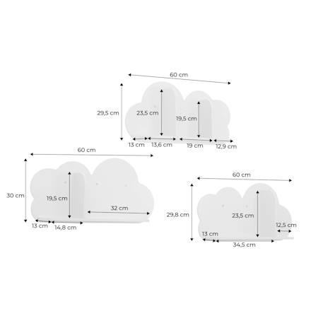 Lot De 3 étagères Flottantes En Bois Massif Pour Enfant - 41,9 Cm, Rangement Jouets Et Livres
