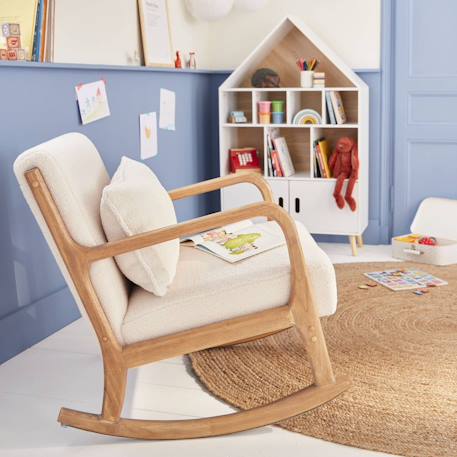 Étagère Enfant Yasmin Forme Maison Montessori – 3 Niveaux, Bois Massif Naturel/Blanc, 65x60x41 Cm, Rangement Ludique Et Autonome