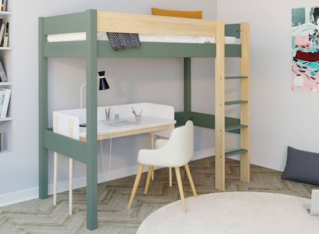 Lit mezzanine landes Blanc & bois massif+Bois massif kaki+Flanelle et bois massif+Kaki et bois massif 13 - vertbaudet enfant 