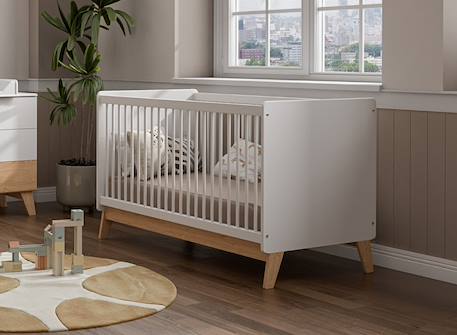 Lit bébé évolutif equilibre Blanc & bois 1 - vertbaudet enfant 