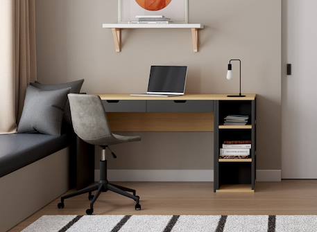 Bureau avec caisson milor Anthracite & bois+Blanc & bois 1 - vertbaudet enfant 