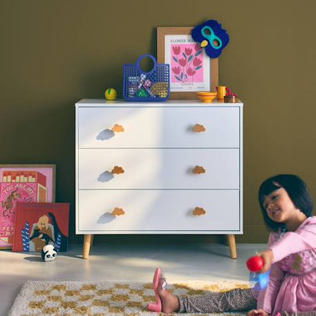 Commode enfant, décor bois, 3 tiroirs, pieds et poignées nuage en pin Blanc 4 - vertbaudet enfant 