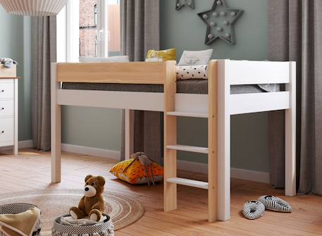 Lit mi-hauteur landes Blanc & bois massif+Flanelle et bois massif 1 - vertbaudet enfant 