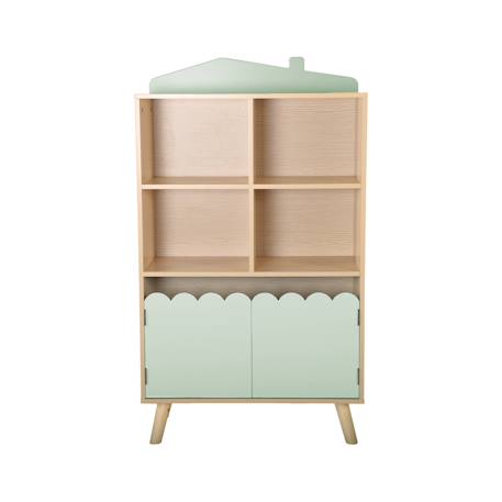 Bibliothèque enfant, 2 portes et 4 étagères Blanc+Naturel+Rose+Vert 22 - vertbaudet enfant 