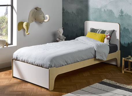 Lit enfant avec tête de lit essentiel Blanc & bois 1 - vertbaudet enfant 