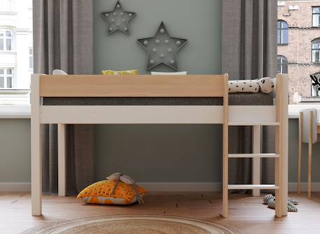 Lit mi-hauteur landes Blanc & bois massif+Flanelle et bois massif 2 - vertbaudet enfant 