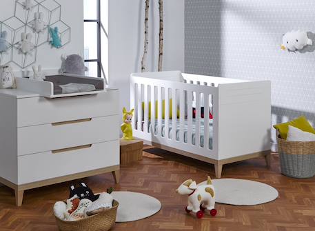 Lit bébé évolutif evidence Blanc & bois 4 - vertbaudet enfant 